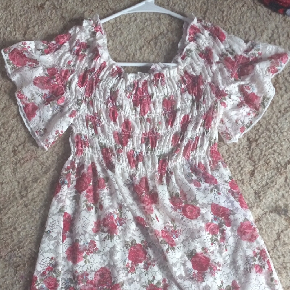 Floral Lace Dress with Red Roses